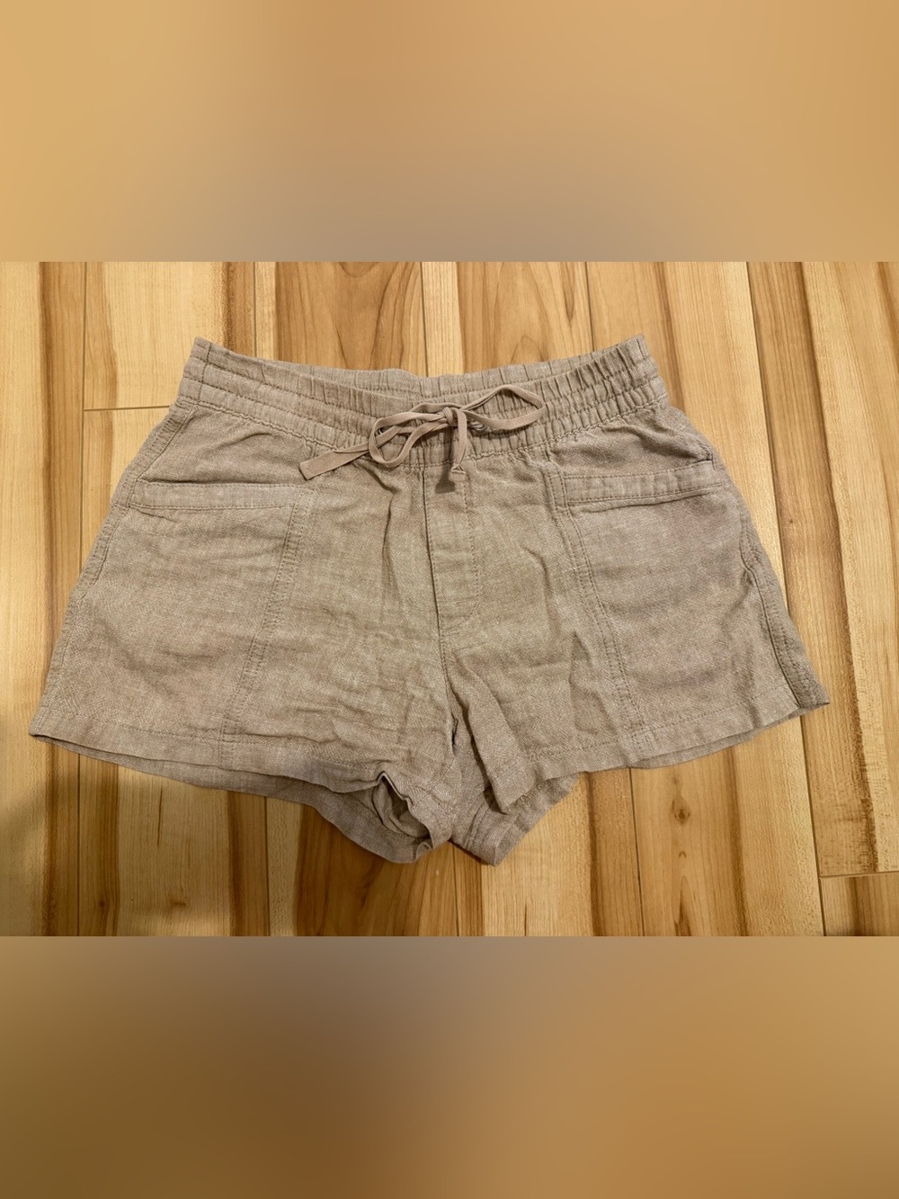 GAP Beige Drawstring Linen-Blend Athletic Shorts